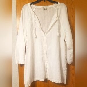 Wrap London White Button-Up Tunic Top Size 18